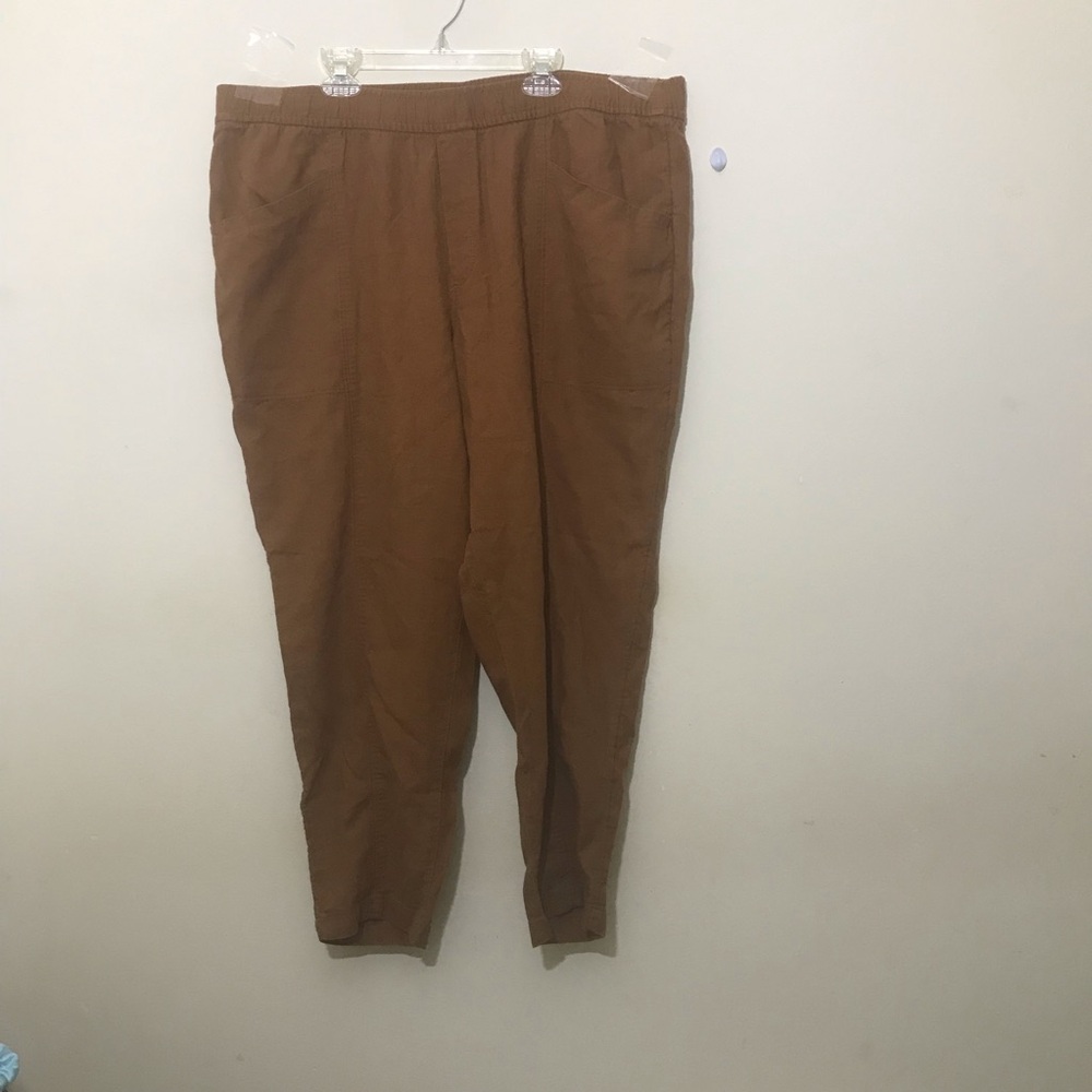 Linen pants XL stretchy drawstring pockets mustard rust brown
